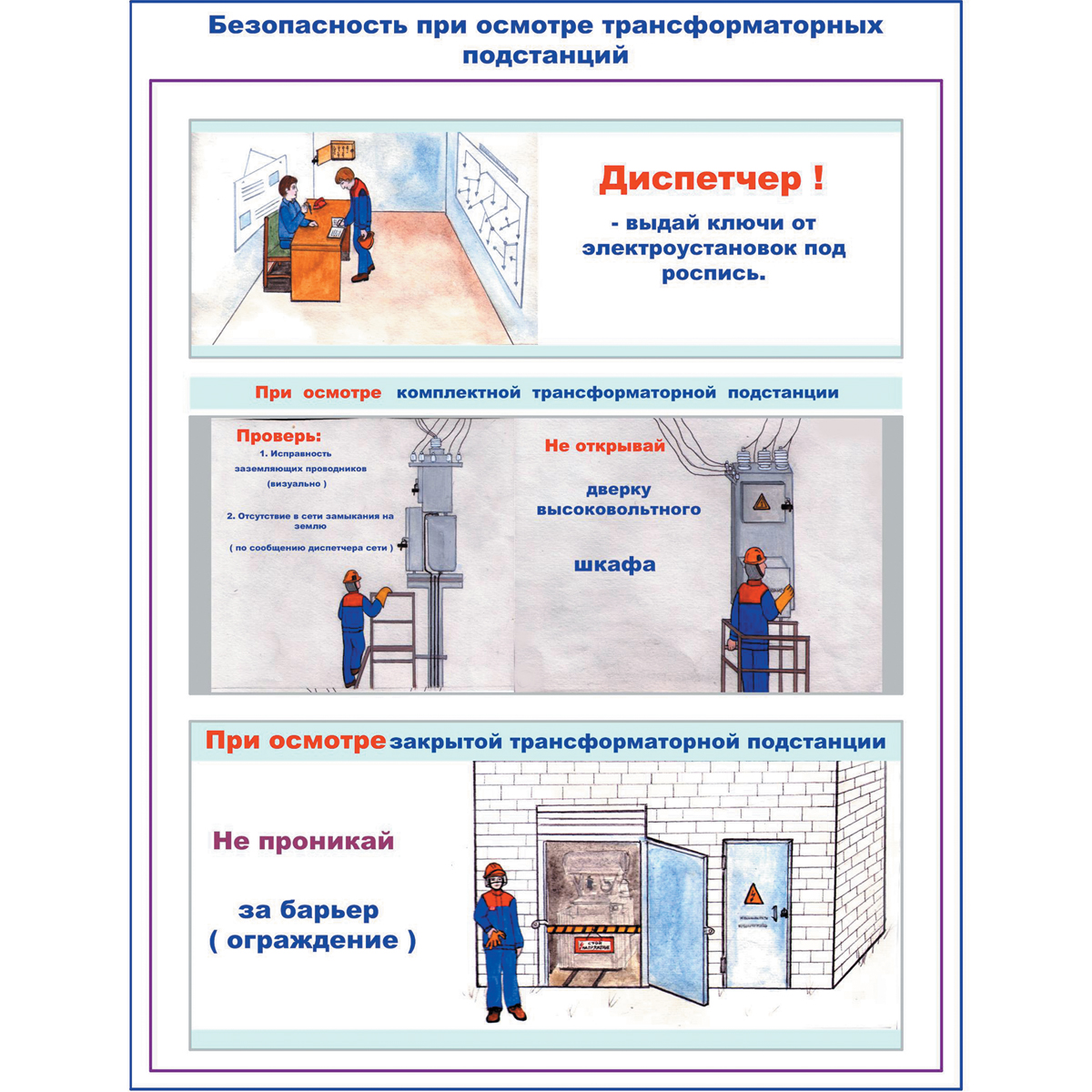 Плакат "Безопасность при осмотре высоковольтных воздушных линий электропередачи и трансформаторных подстанций" - к-т из 2 л.