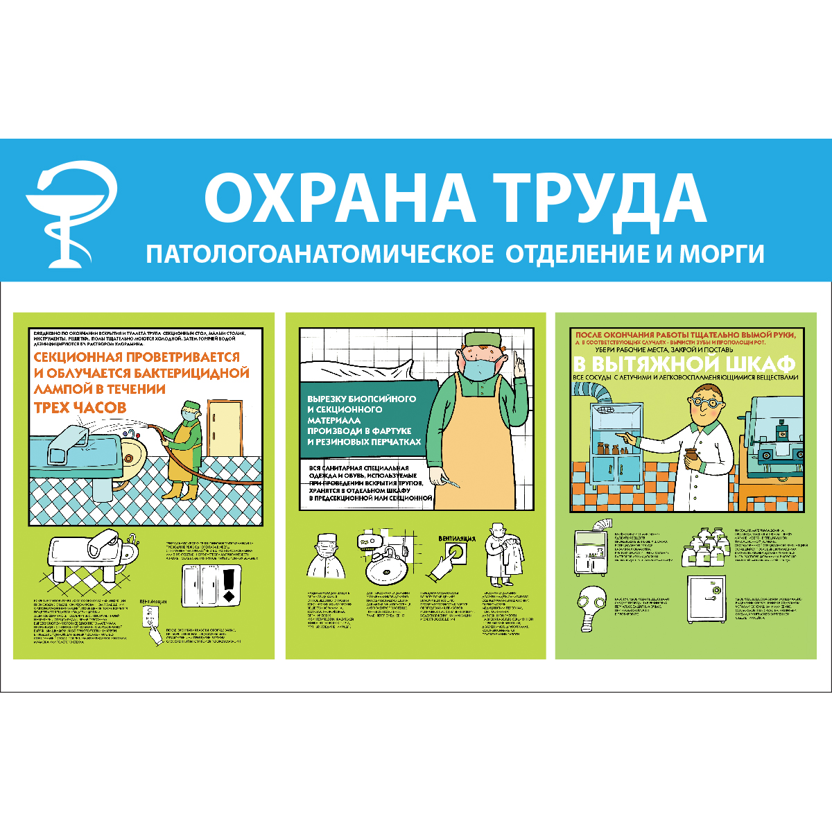 Стенд "Охрана труда. Патологоанатомическое отделение и морги (Пластик 500 x 750)"